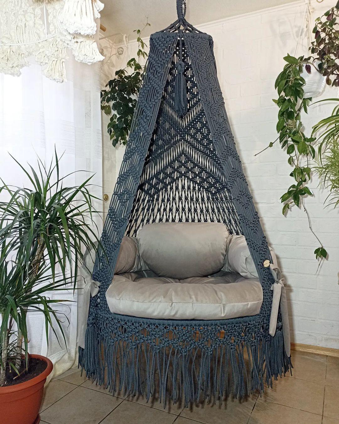 Dark Gray Macrame Swing For Adults - Leechoo